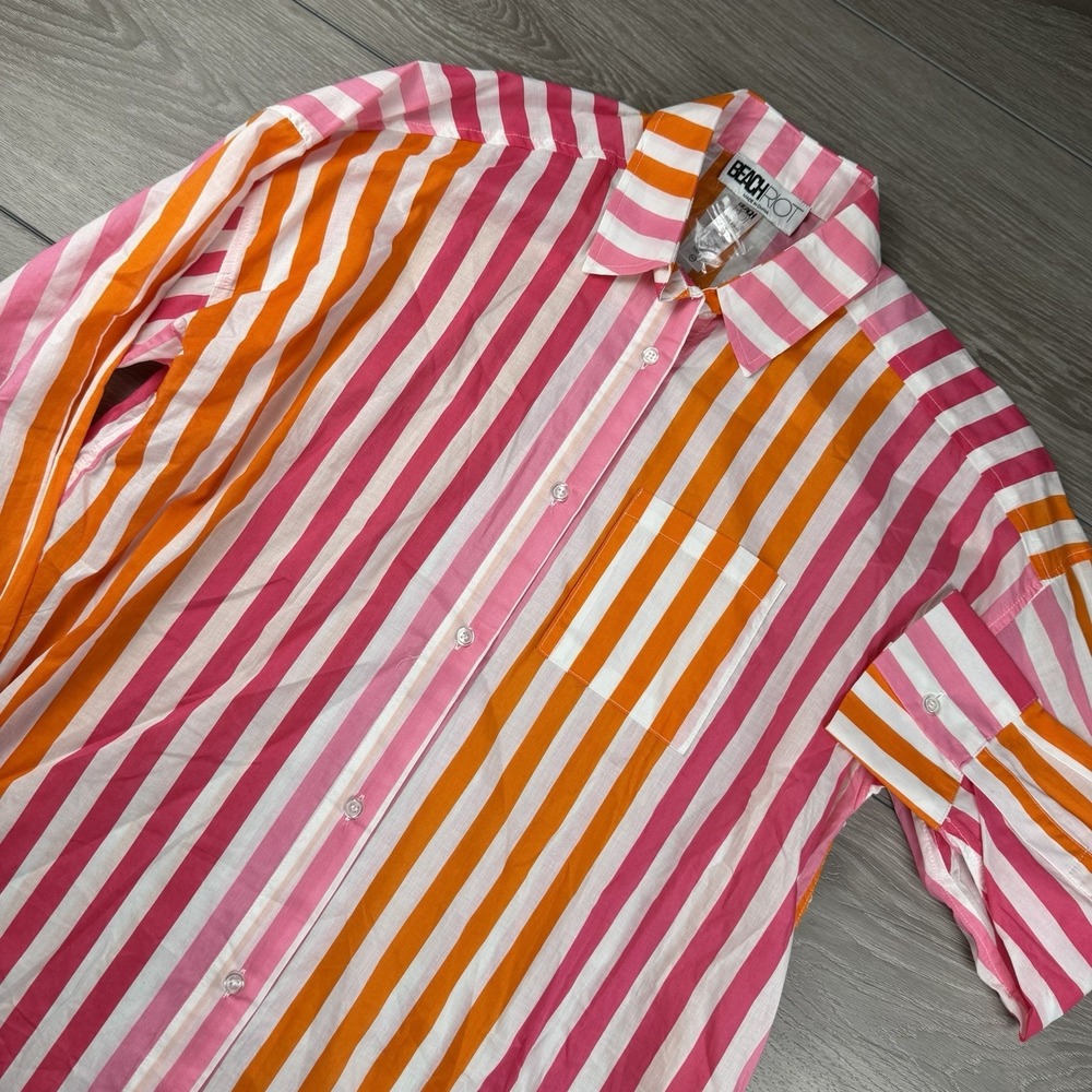 Beach Riot Women's Alexa Sunset Striped Button Down Shirt Multicolor S/M NWOT